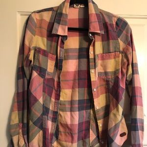 Roxy button down multi color plaid flannel